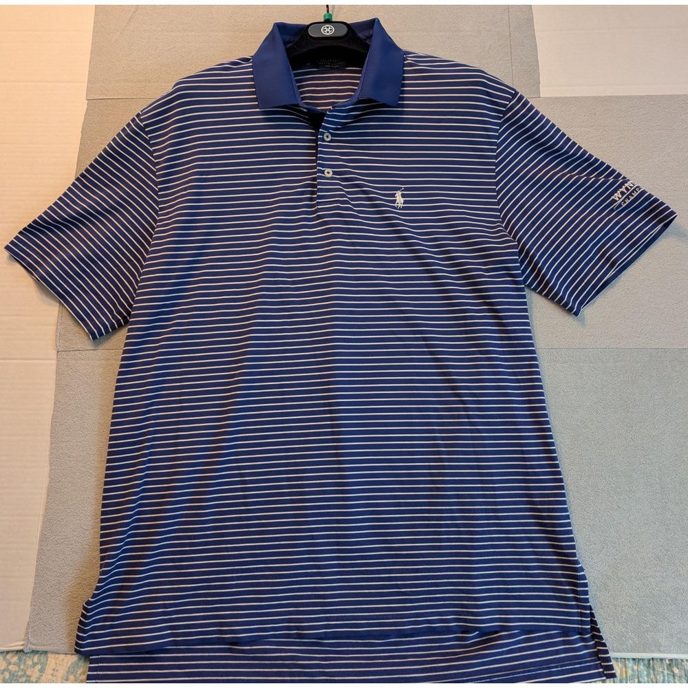 Polo Golf Ralph Lauren Men XL Performance Blue White Stripe Wyndham Championship